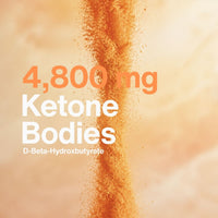 Peach-colored powder. Image text reads: 4,800 mg ketone bodies, D-beta-hydroxybutyrate.