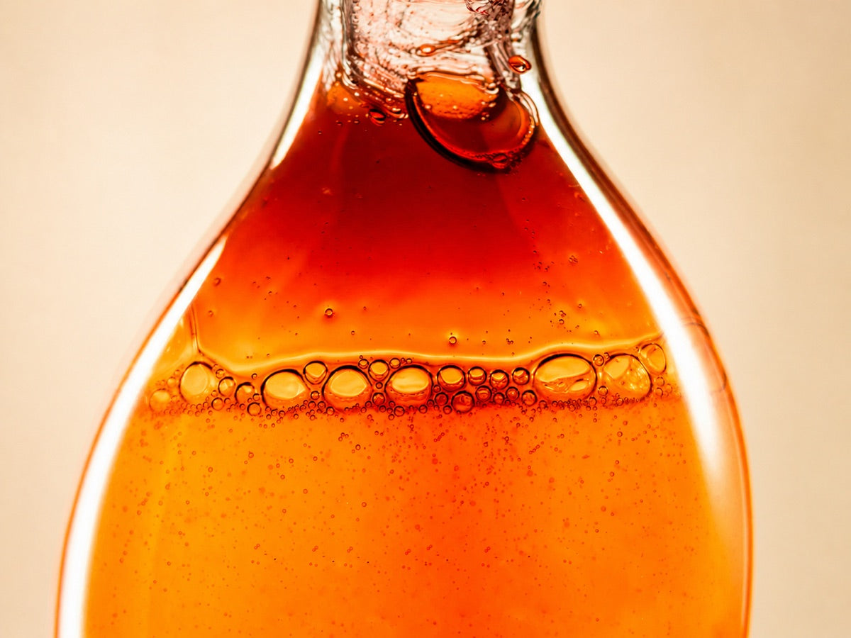 Amber liquid in a laboratory flask