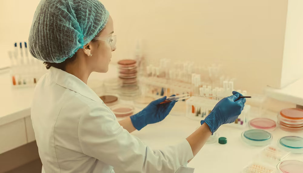 Researcher handling lab samples